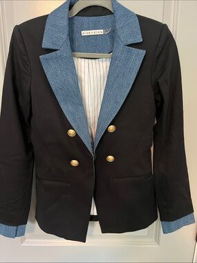 Alice + Olivia Black Blazer with Blue Trim and Gold Buttons